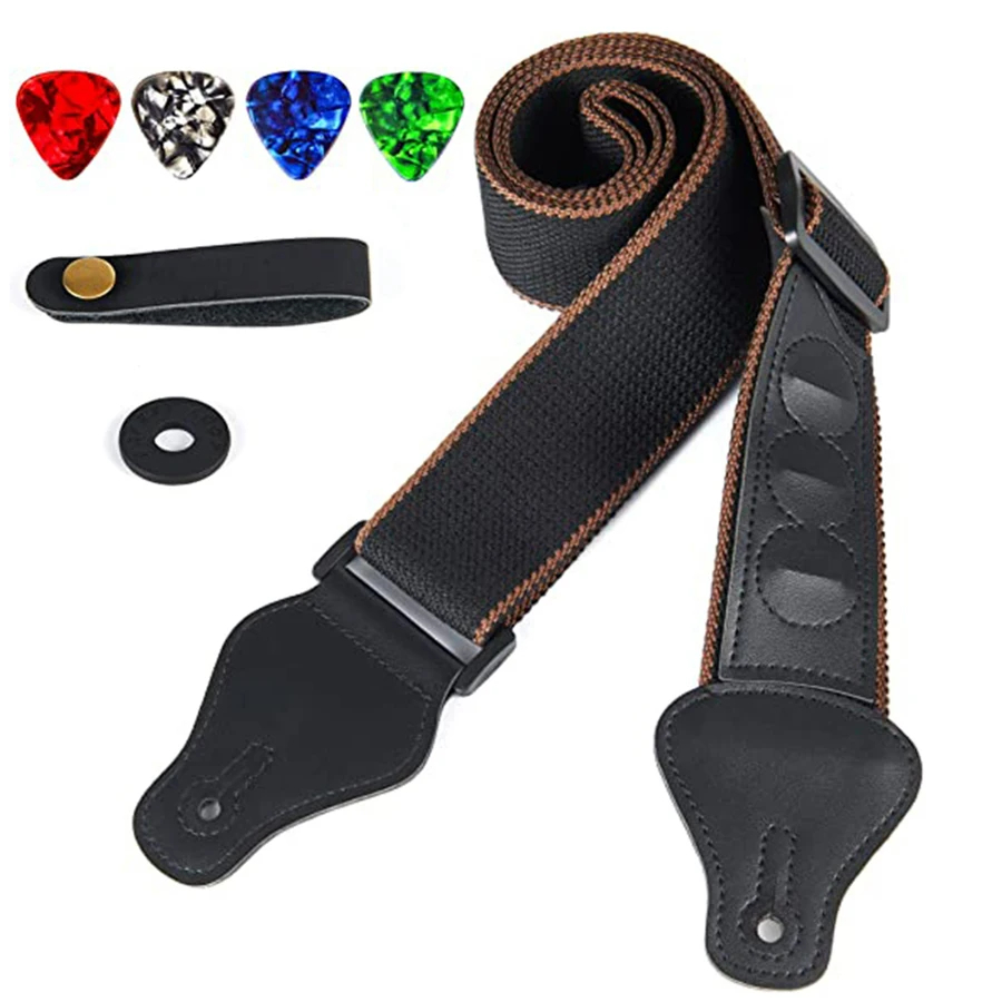 7Pcs/Set Guitar Strap Black PU - đánh giá và giá Musical Instrument Bass